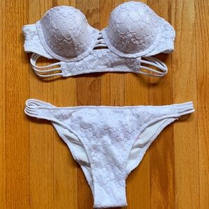 VS SWIM - WHITE LACE STRAPLESS CUT-OUT BIKINI